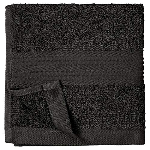 Amazon Basics 12-Pack Soft Cotton Washcloths, 12x12 in, Black