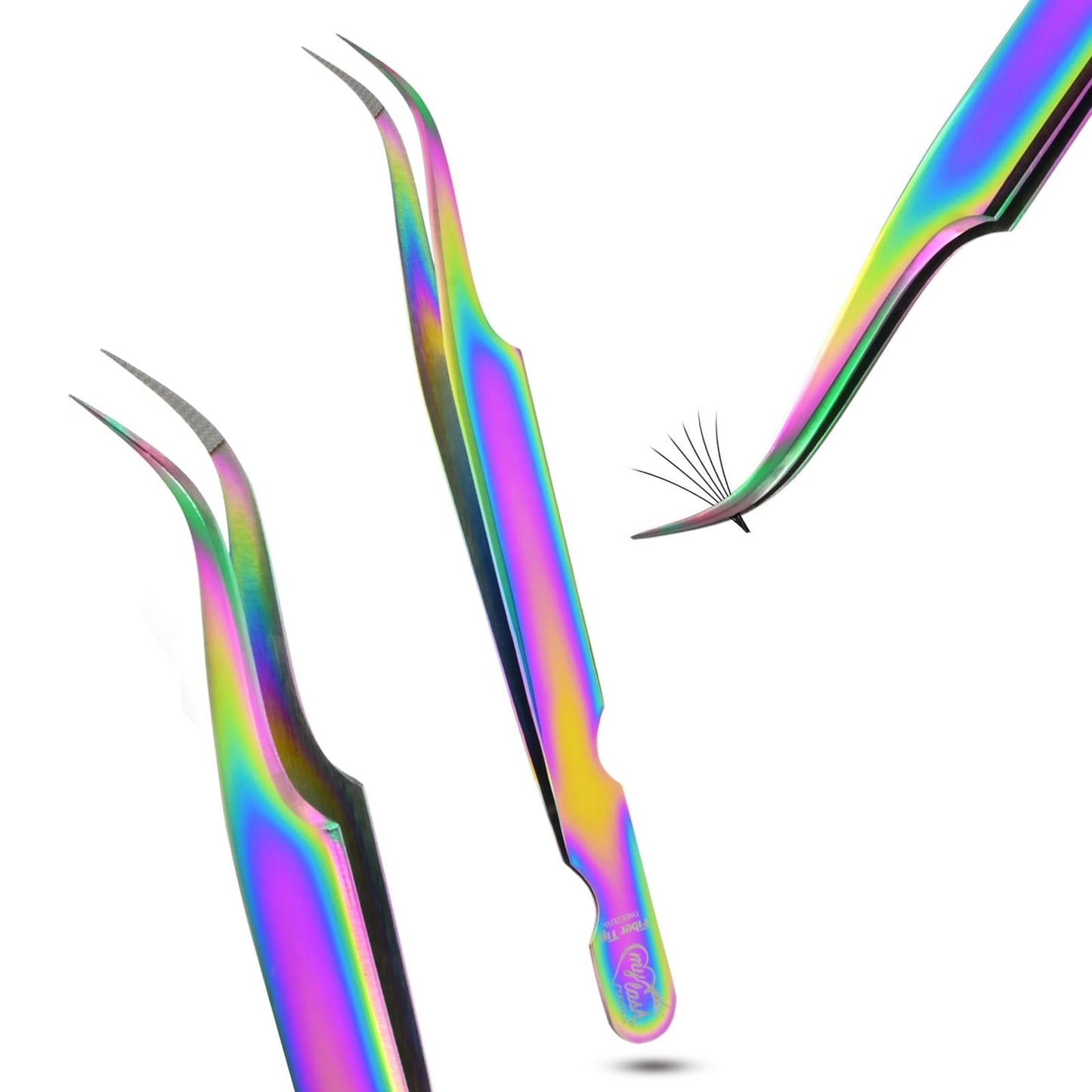 My Lash Tools Lash Tweezers For Eyelash Extensions Precision Fiber Tip Tweezers For Lash Extensions Mega Volume Lash Tweezer | Professional Stainless Steel Lashing Tweezers (Dot Grip Rainbow)