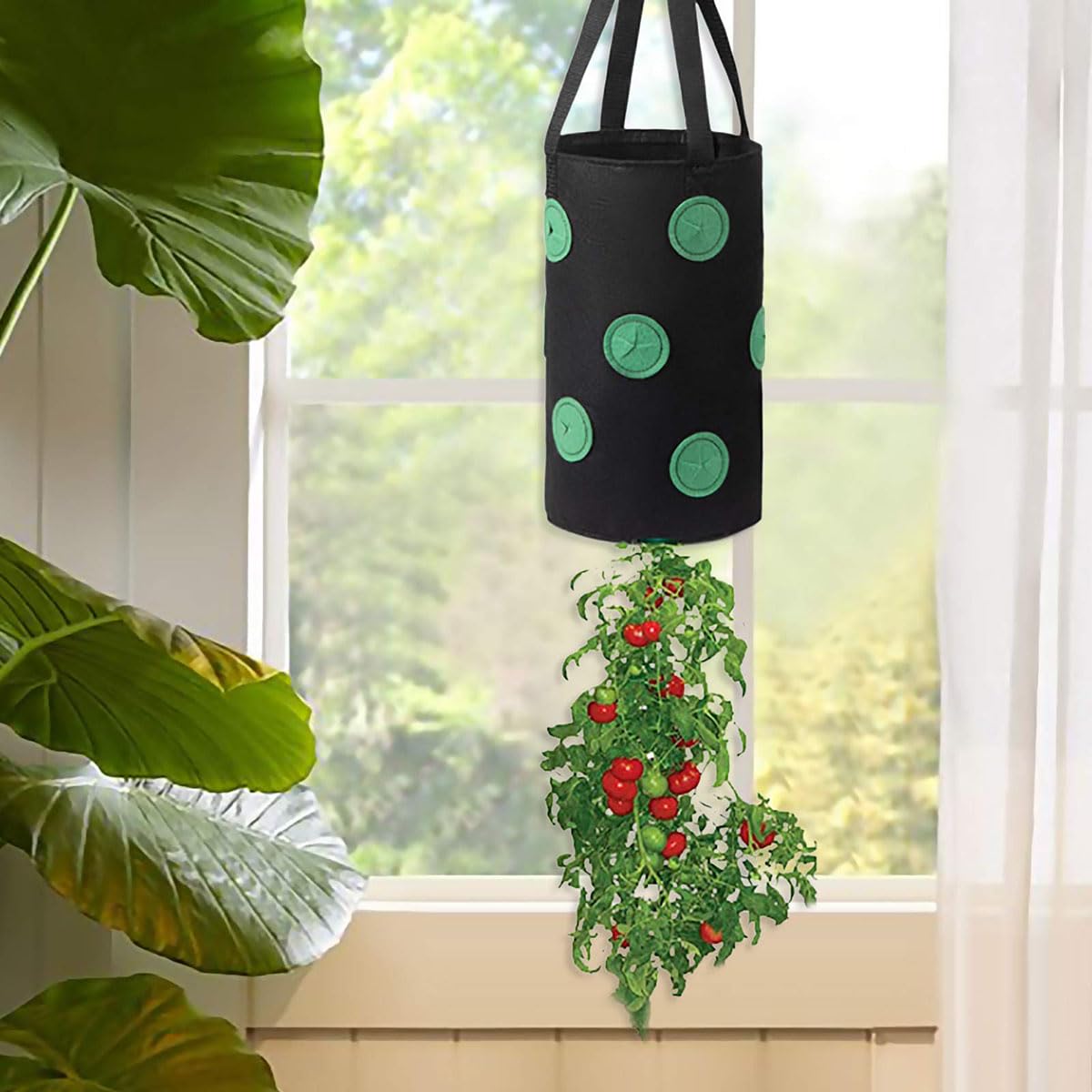 Garden Hanging Tomato Strawberry Planting Grow Bag, 3 Pcs Upside Down Vegetable Planter with 12 Grow Holes and Handle, Grow Hanger Bag for Vegetable Fruit Garden