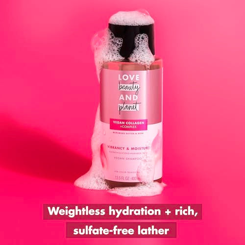 Love Beauty and Planet Vegan Collagen Moisture Shampoo with Rose - 13.5oz, Cruelty-Free, Sulfate-Free