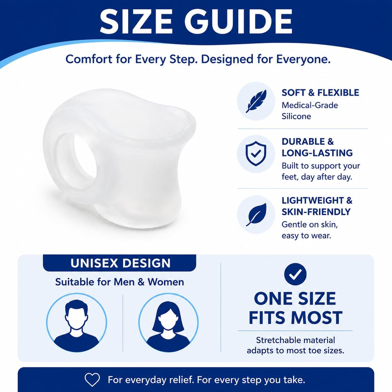 Toe Separators for Women & Men, Gel Toe Spacers, Bunion Corrector for Big Toe Alignment, Reusable, 4 Pack (White)