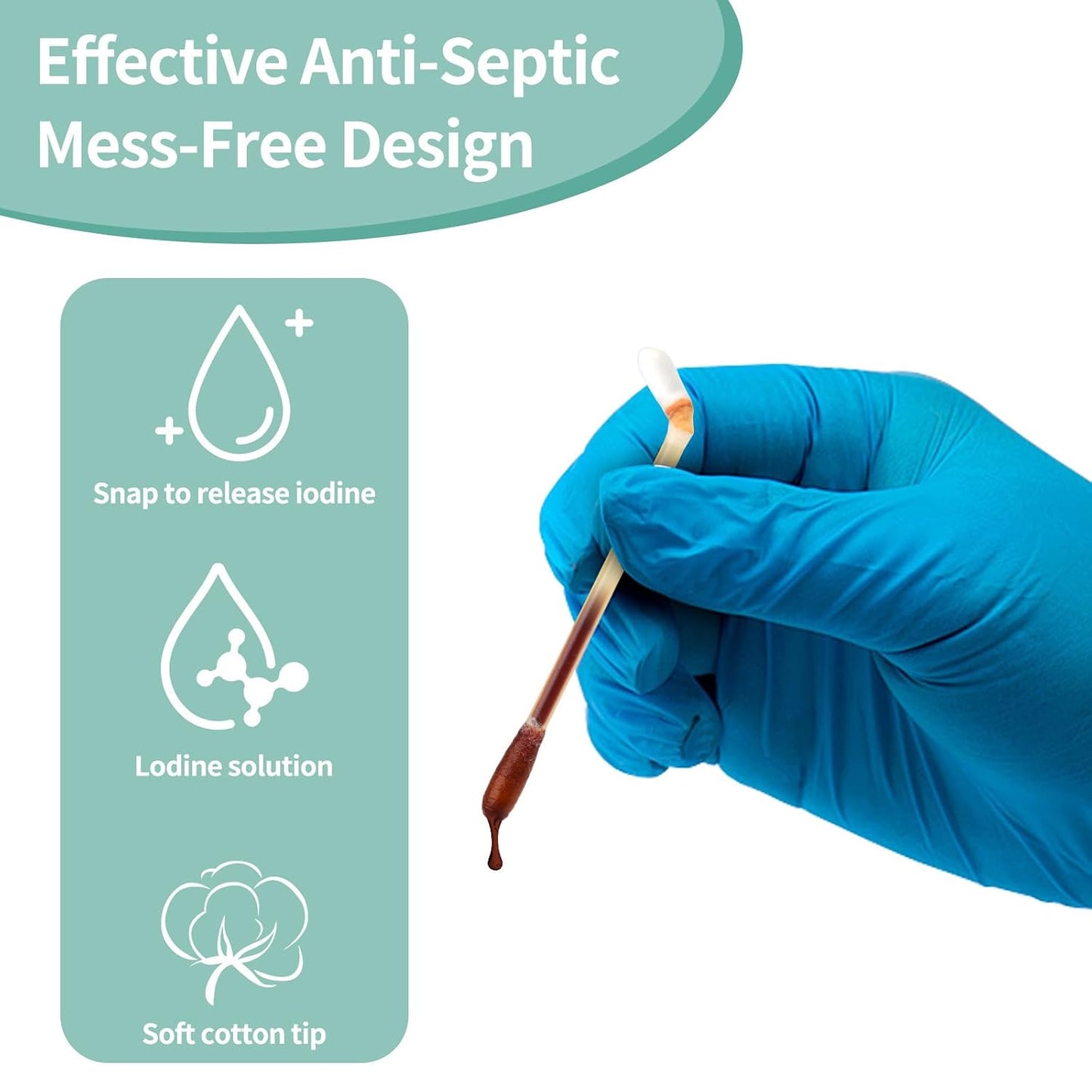Organic Cotton Iodine Swabs - Sterile Snap & Flow Design | 200 Count, FSA & HSA Eligible Wound Care