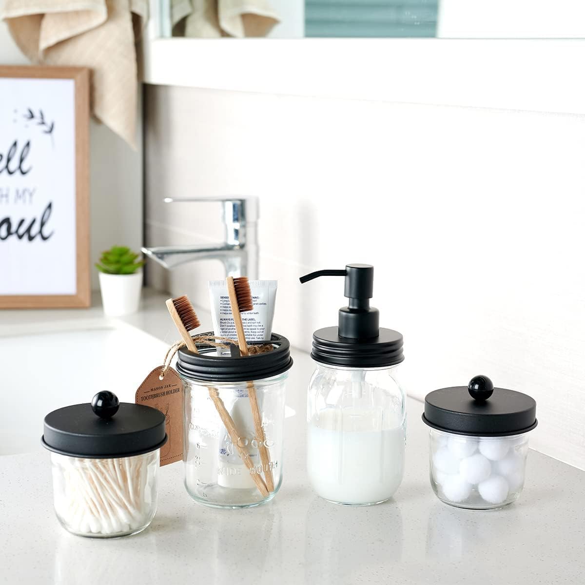 Mason Jar Liquid Soap Dispenser - 16oz Refillable Glass Pump | Black 2 Pack for Kitchen & Bathroom Decor