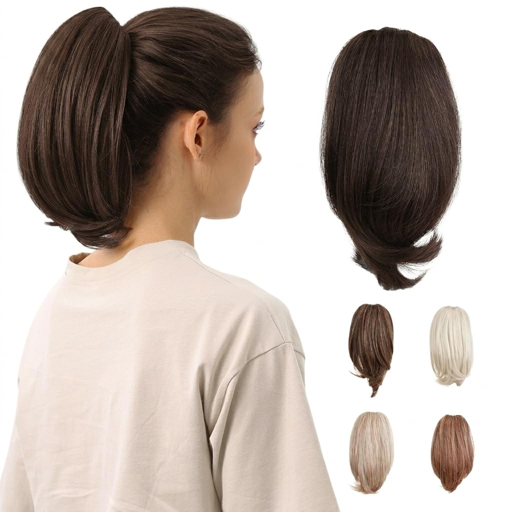 10-Inch Straight Claw Clip-In Ponytail Hair Extensions - Black | Realistic Synthetic Hair for Women & Men