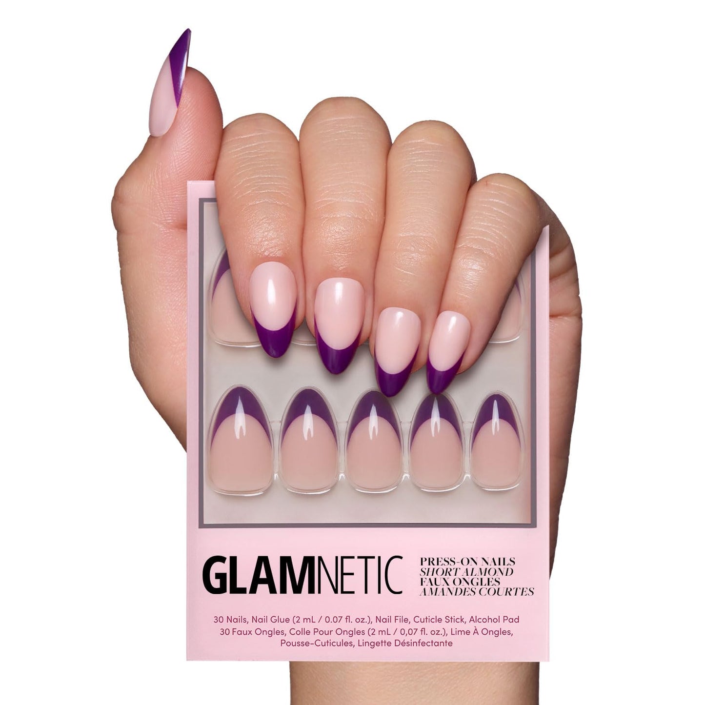 Glamnetic Press On Nails - Into Blue | Glazed Short Oval Fake Nails with Periwinkle French Tips | 30 Nail Kit with Glue, 15 Sizes