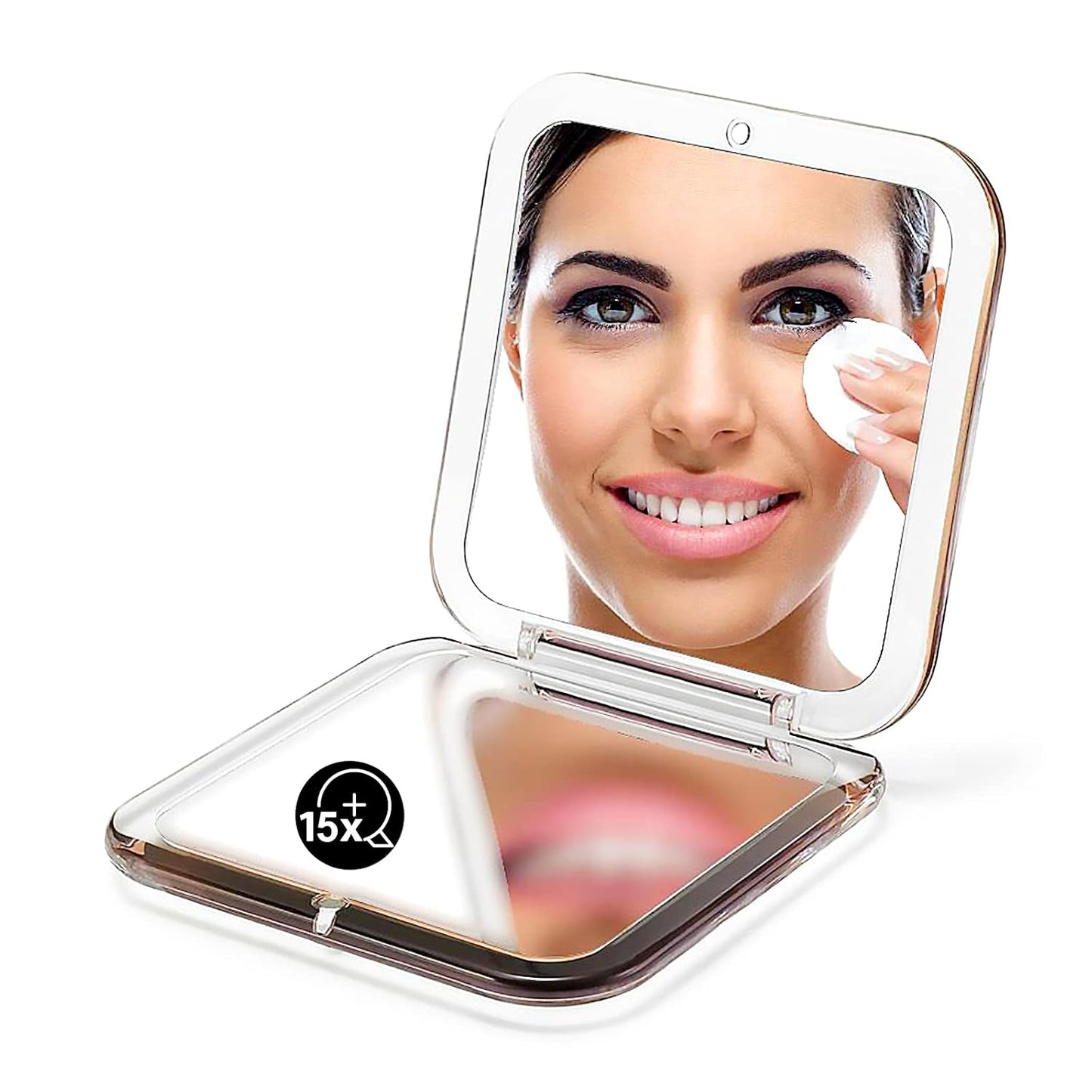 Folding Compact Mirror - 1X/15X Magnification | 3½” Pocket Size Travel Makeup Mirror (Black)
