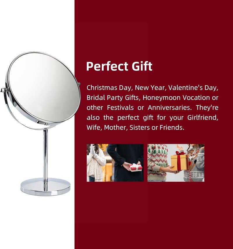 Classic Round Desktop Makeup Mirror - 15" Tall Double-Sided 360° Swivel | 1X/10X Magnification for Bathroom & Bedroom