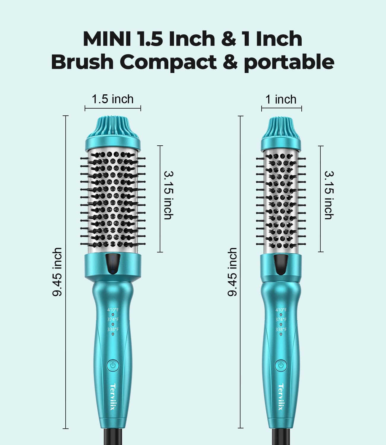 Terviiix Thermal Brush - Mini 1.5 Inch Ionic Heated Round Brush for Short to Medium Hair | Adjustable Temperature & Tourmaline Ceramic