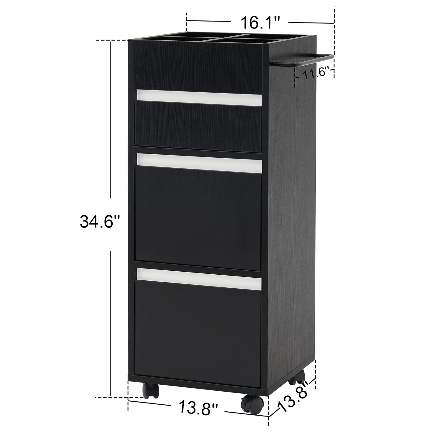 BarberPub Salon Trolley with Drawers Barber Cart Storage Cabinet Beauty Organizer Spa Equipment 2039 (Black)
