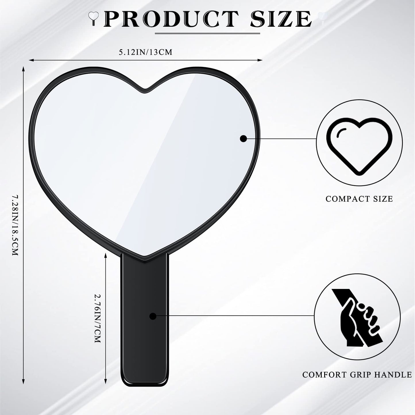 Jetec 2 Pieces Heart Shaped Handheld Cosmetic Mirrors Plastic Mini Cute Travel Makeup Mirrors with Handle Valentine's Day Small Heart Decorative for Girl Women(Black, White)