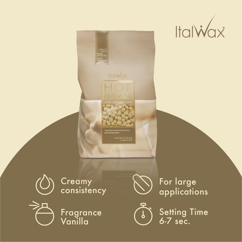 Italwax Classic Line White Chocolate Hard Wax Beads 2.2 lb (1 kg) – Long Setting Stripless Wax with Delicate Vanilla Fragrance for Large Areas & Easy Application – Made in Italy