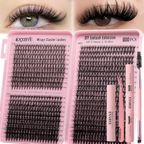 800pcs Wispy Lash Clusters Kit with Bond, Seal & Tools (30D/40D/50D)