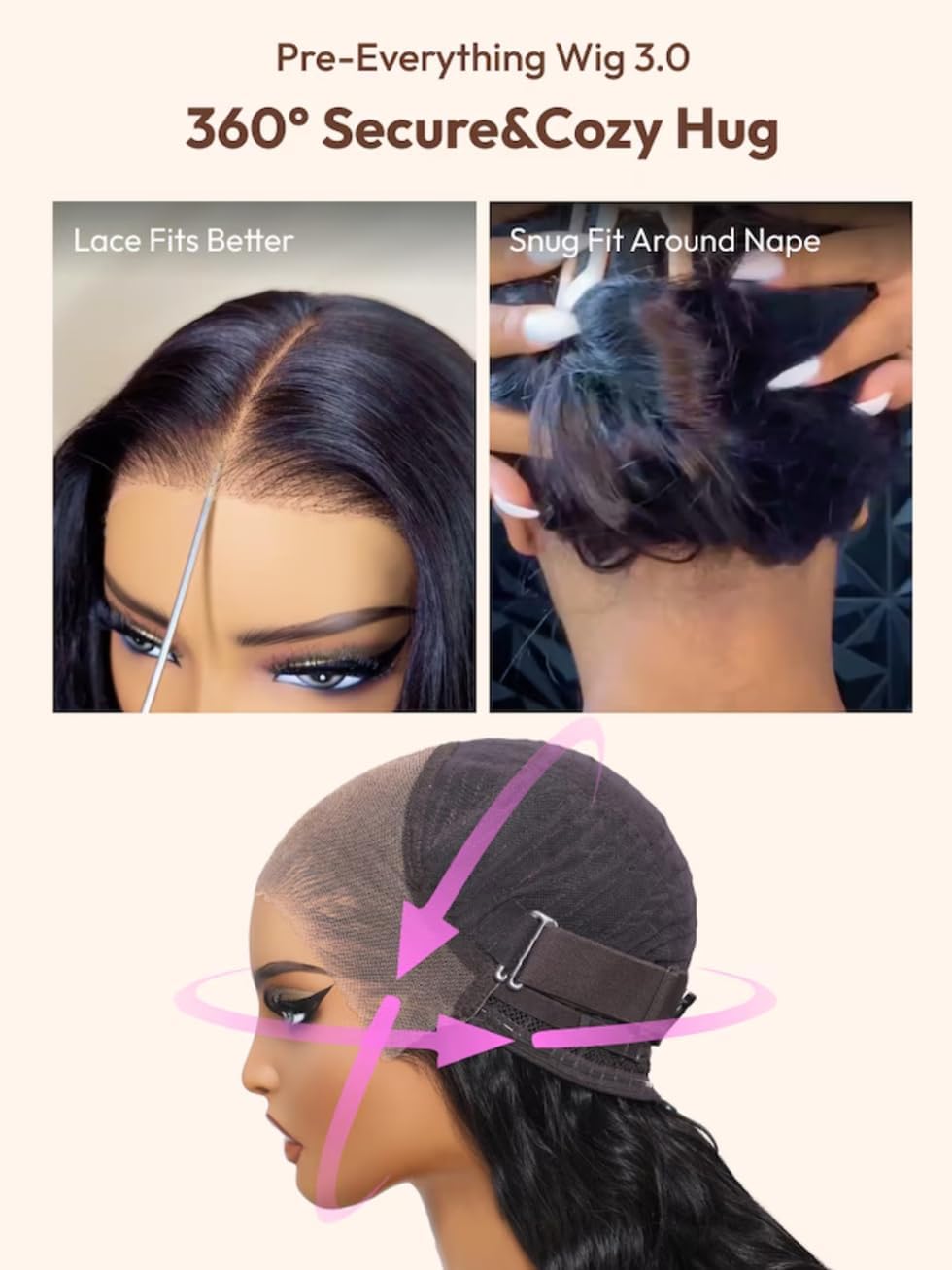 UNICE Body Wave 13x4 Lace Front Wig Human Hair Pre Everything Glueless Drawstring Wig Pre Plucked Pre Cut Bleached Knots Ready to Wear Black Frontal Wigs 150% Density 22 inch