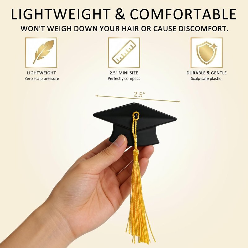 Graduation Cap Hair Claw Clip - Stylish Mini Headband with Gold Tassel | Perfect for Women & Girls (Black)