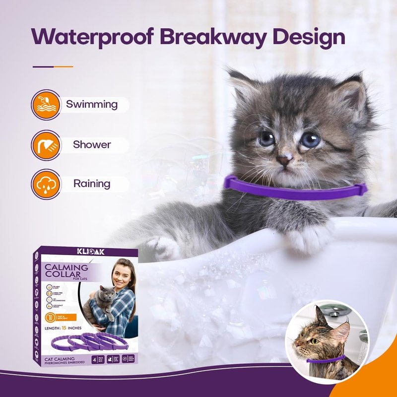Calming Collar for Cats with Pheromone 4 Pack Cat Calming Collars to Reduce Anxiety & Scratching 30 Days Long-Lasting, Waterproof Cat Calming Collar for Indoor & Outdoor Adjustable Cat Calm Collars