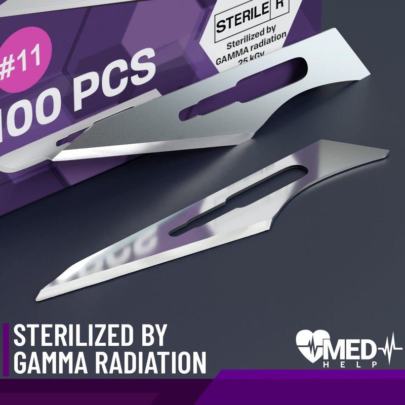 MedHelp 100 Disposable Surgical Blades 11, Size 11 Medical Scalpel Blades for Surgical Scalpel Knife, High Carbon Steel Dermablades. Individually Wrapped