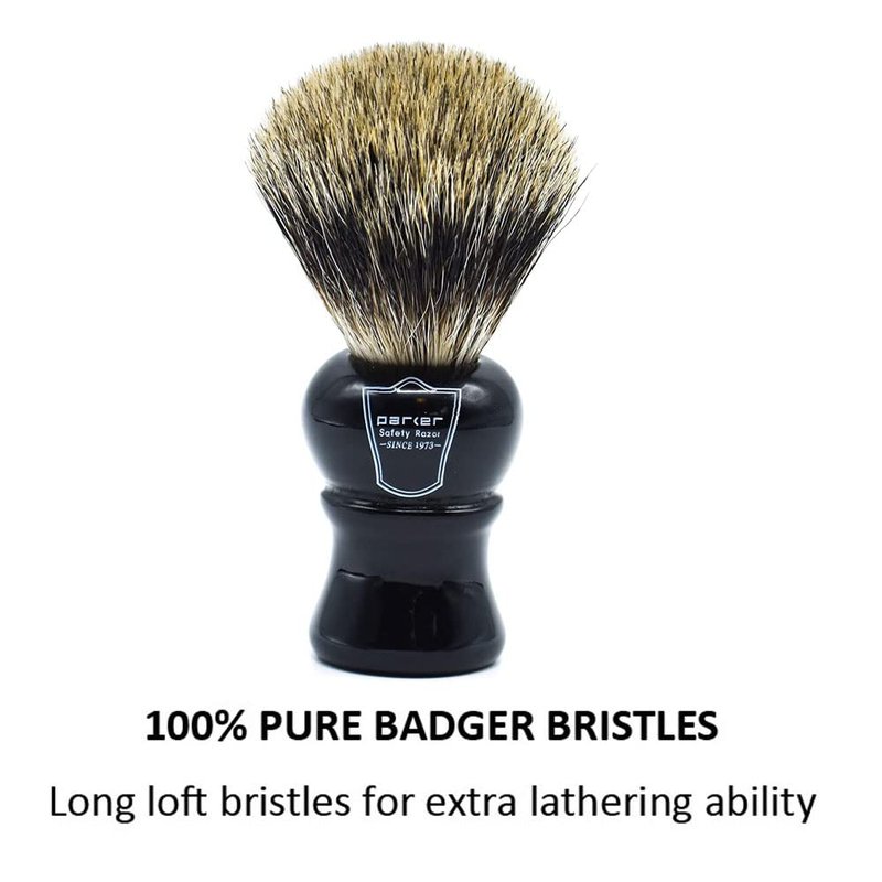 Parker Long-Loft 3-Band Pure Badger Bristle Shaving Brush – Premium Soft Bristle Brush for Rich Lather with Shaving Soaps & Creams