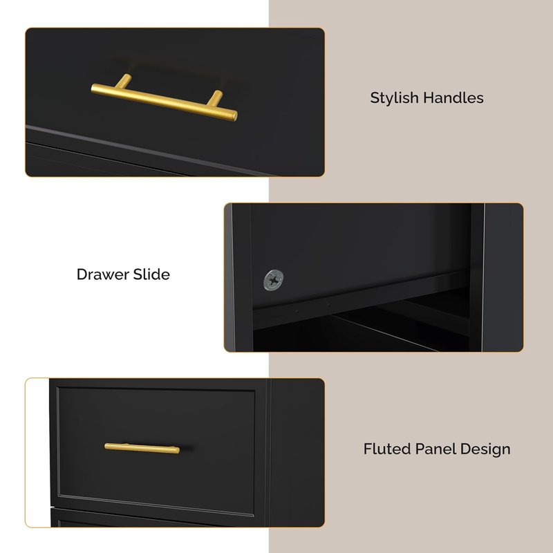 Salon Stations for Hair Stylists - Double-Sided Barber Station with 6 Drawers & 2 Dryer Holders | Modern Black Styling Cabinet