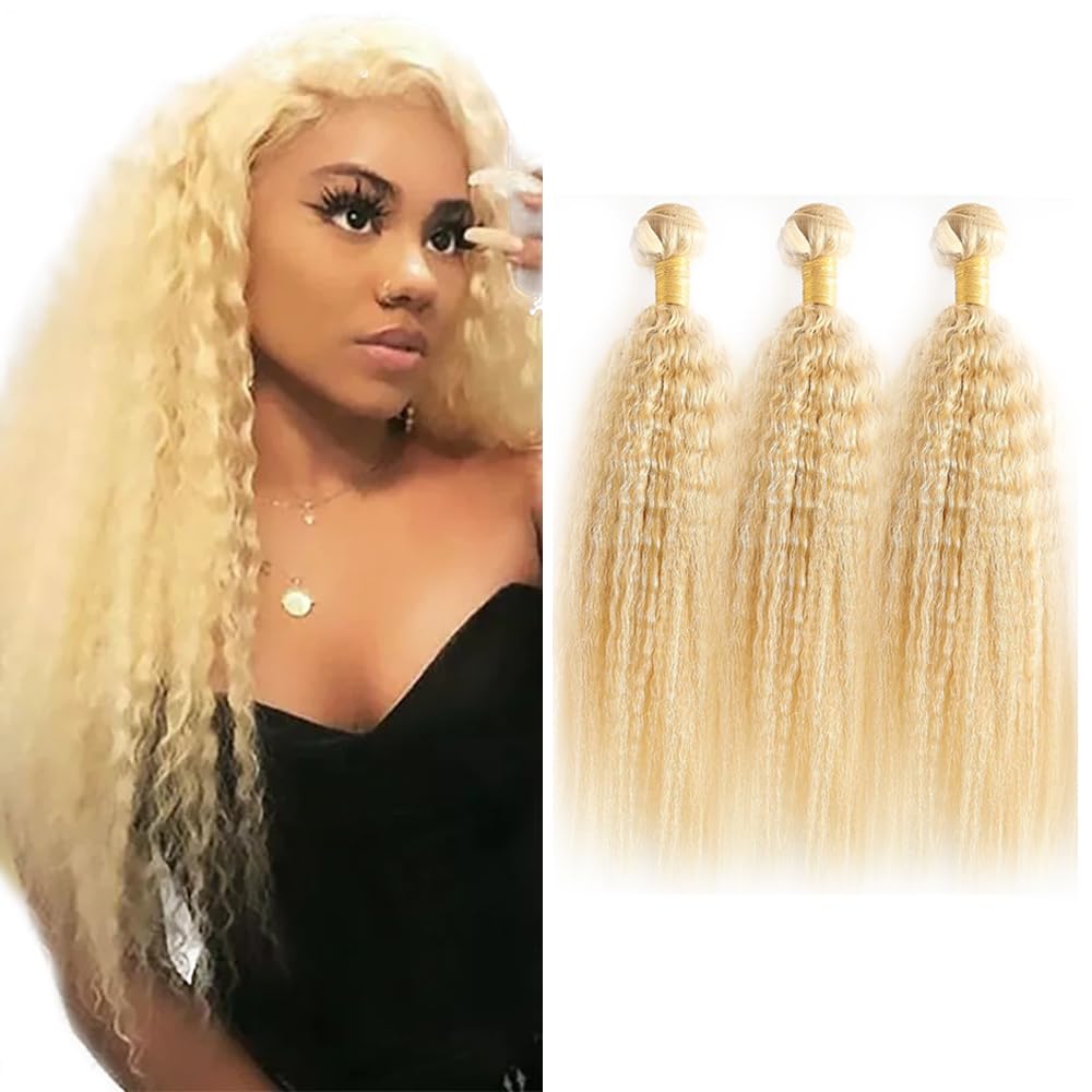#613 Blonde Bundles Human Hair Yaki Straight Bundles 20 20 20 Inch Honey Blonde Kinky Straight 3 Bundle Unprocessed Brazilian Virgin Hair 50 Gram Per Bundle Deals Quick Weave Hair Extensions