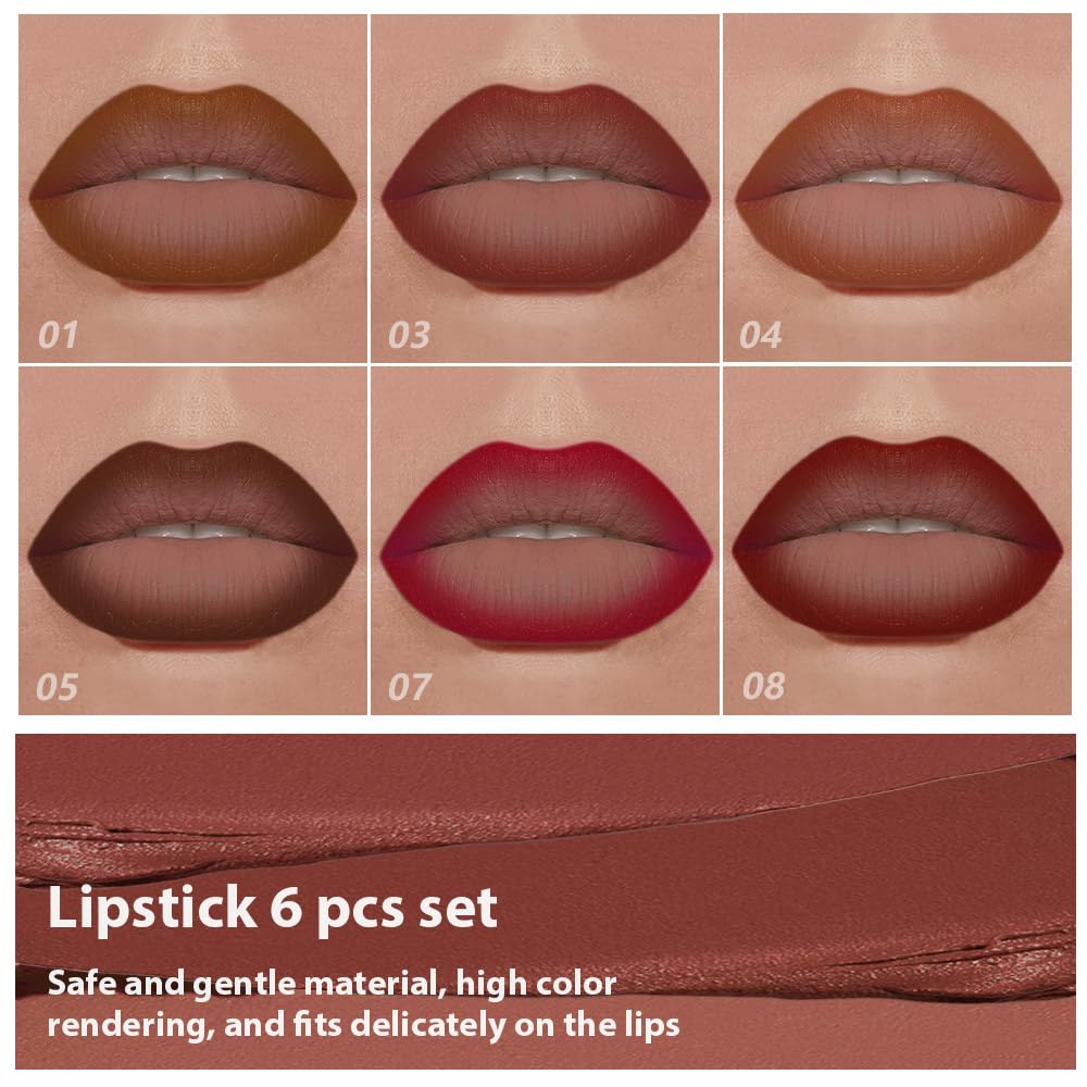 BINGBRUSH 2-in-1 Gradient Lip Liner & Lipstick Combo - Matte Waterproof Lip Pencil Set | Smudge-Proof Ombre Contour (6 Colors)