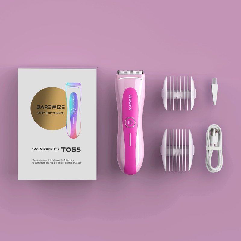 BAREWIZE Bikini Trimmer for Women, Electric Shaver for Women | LED Light, IPX7 Waterproof, USB-C Rechargeable, Ceramic Blade | Electric Razors for Women, Pubic Hair Trimmer Women (Petal Bonbon)