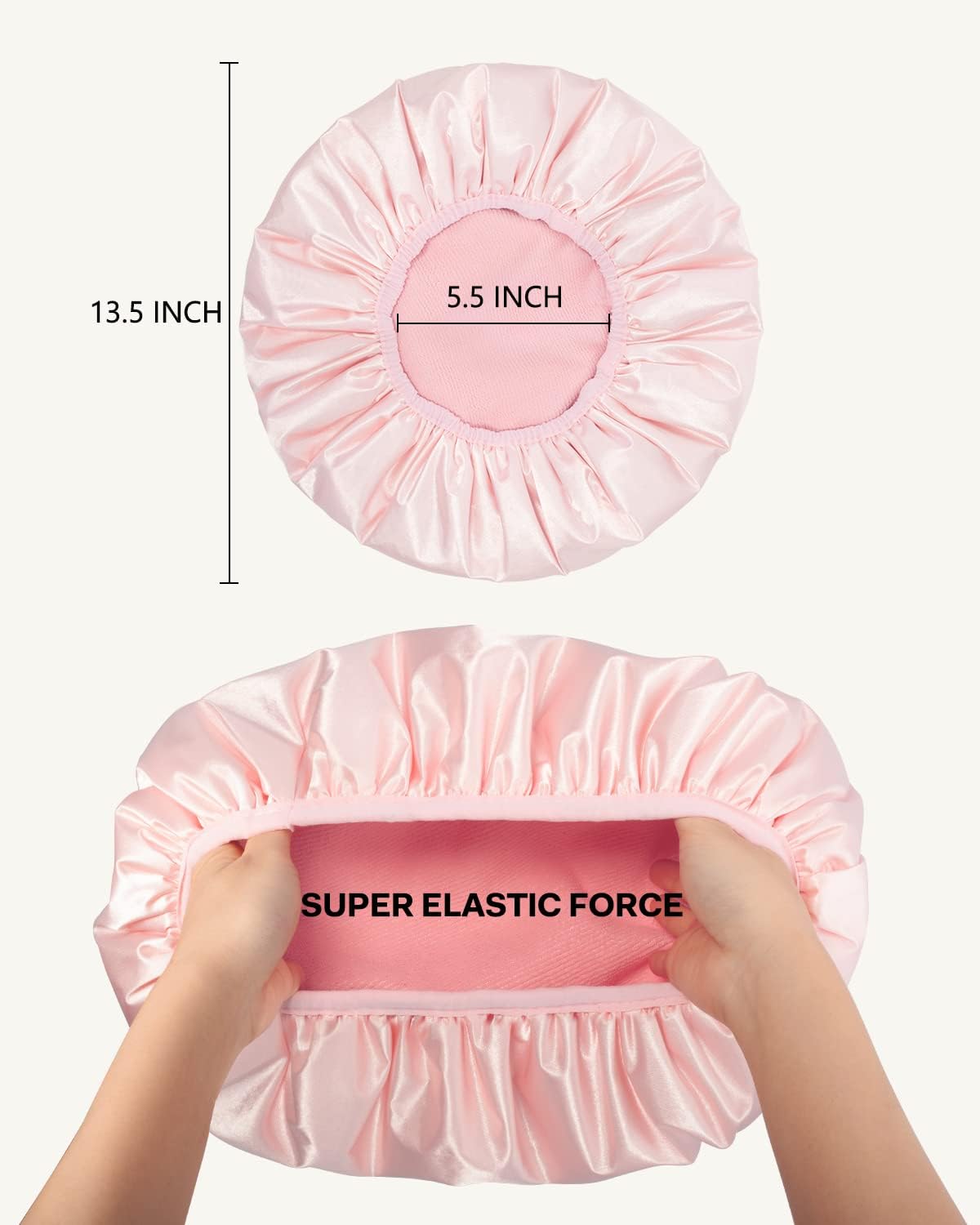 Aquior Shower Cap - Triple Layer Waterproof Bath Cap for Long Hair | Extra Large Silky Satin (Pink)