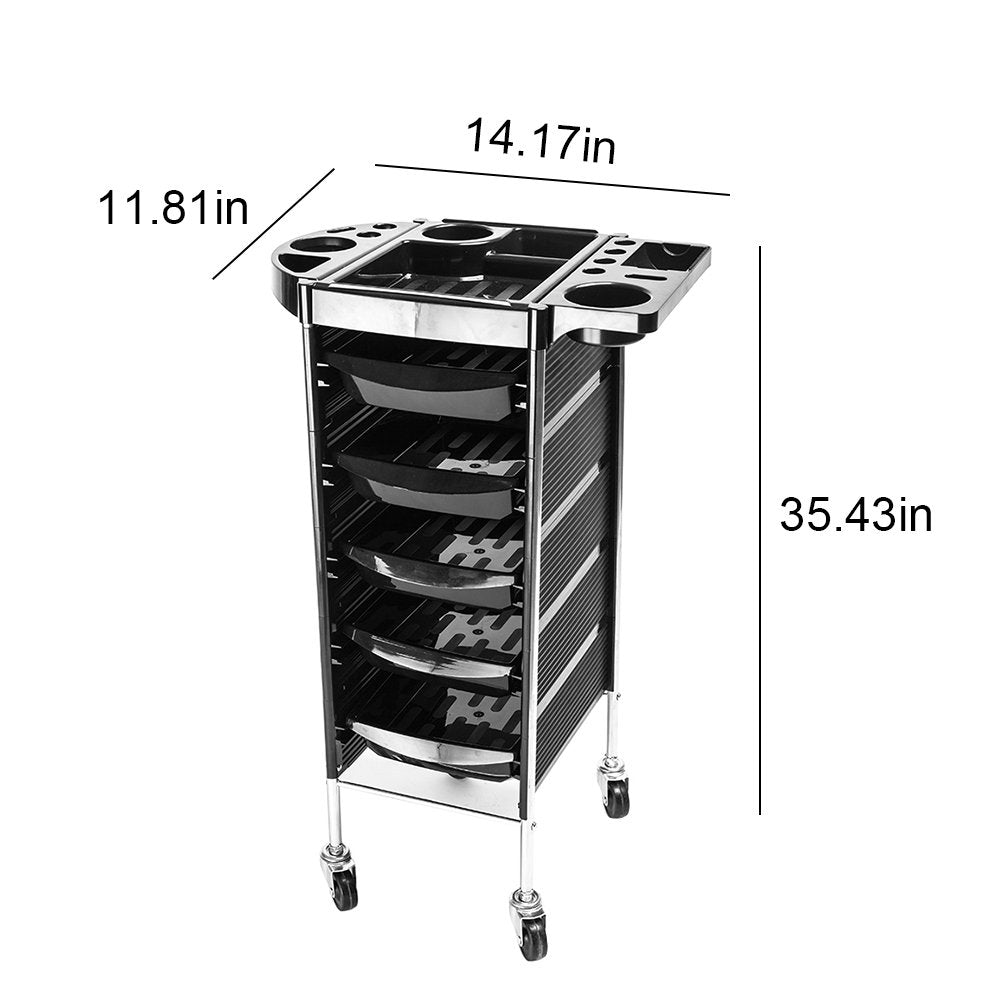 Salon Trolley Cart for Salon Station,Hair Salon Beauty Storage Car,5-Tiers Removable Hairdresser Beauty Storage Trolley,Space Saving Salon Rolling Cart (ABS & Stainless Tube Pole & Rubber Castor)