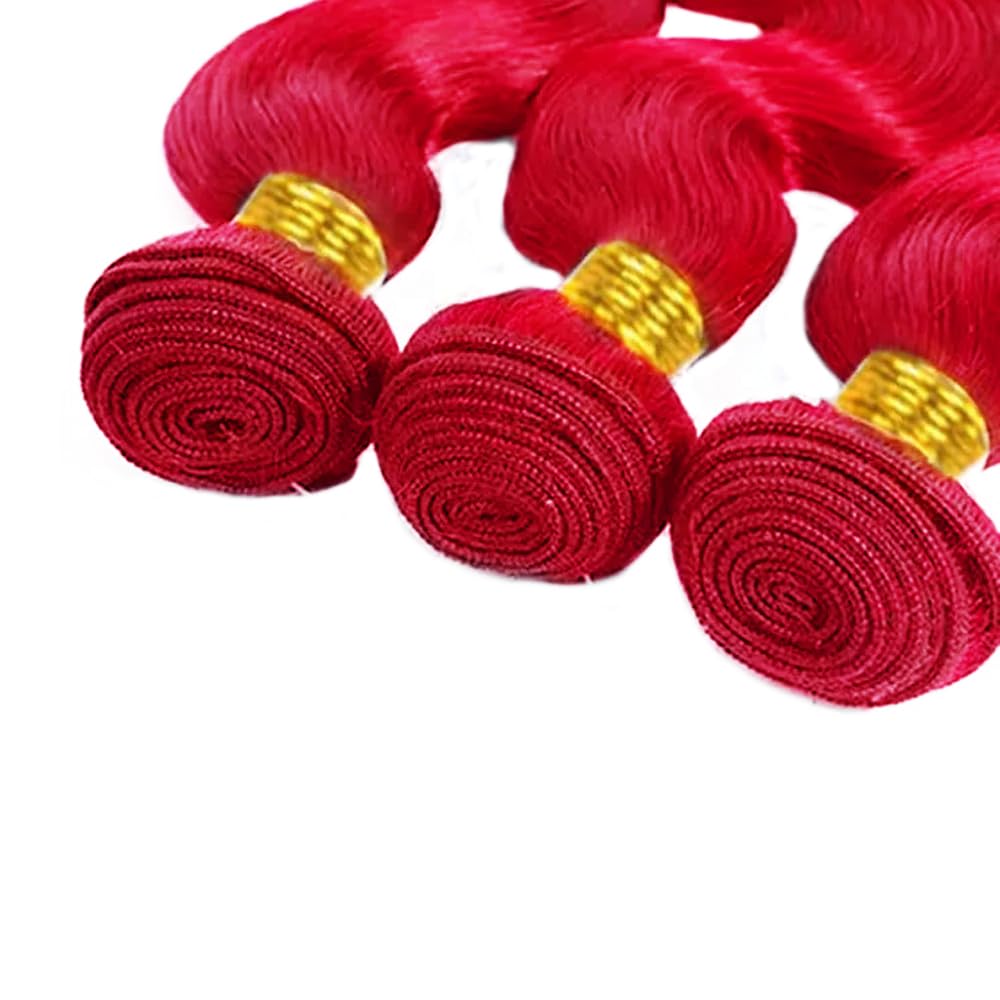 Red Human Hair Bundles Fire Red Body Wave Bundles 18 20 22 Inch Brazilian Virgin Remy Hair 3 Bundles Soft And Shiny Burgundy Hair Weave