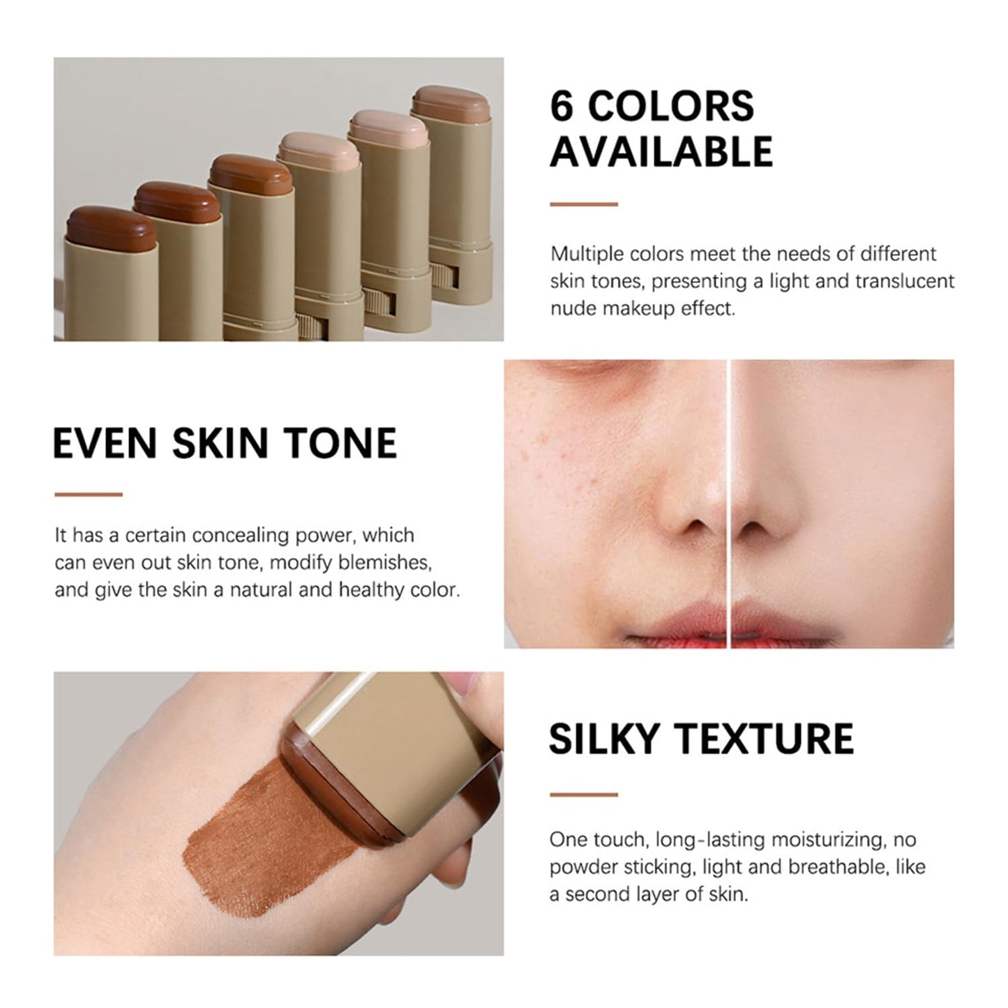 Melsintern Foundation Stick - Skin Tint & Contour Stick, Serum-Boosted Beauty Balm, Buildable Coverage, Natural Finish, Long-Lasting Wear, For Many Skin Tones (03#)