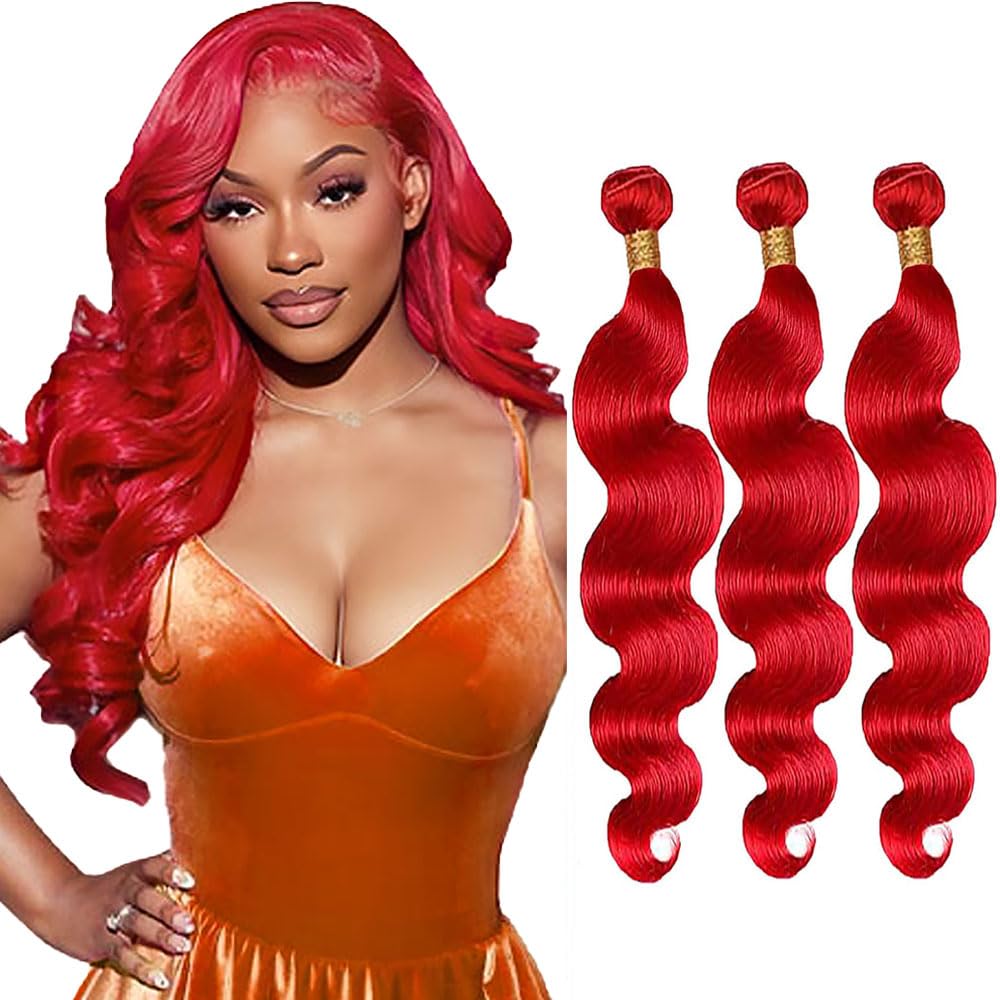 Burgundy Human Hair Bundles Red Body Wave Bundles 34 34 34 Inch 8A Brazilian Virgin Remy 3 Bundles Double Weft Red Hair Extensions No Shedding