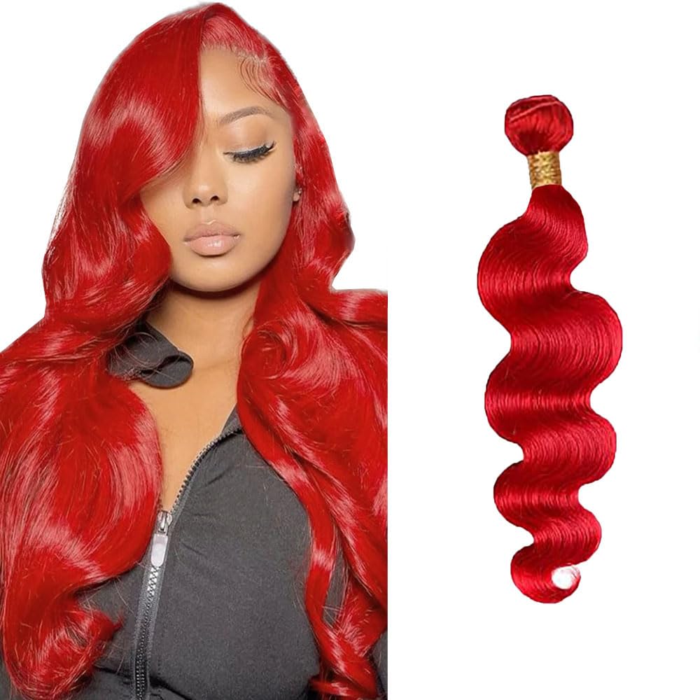 28 Inch GveoXvo Red Bundles Red Human Hair Bundles Unprocessed Brazilian Virgin Hair Extensions Wine Red Color