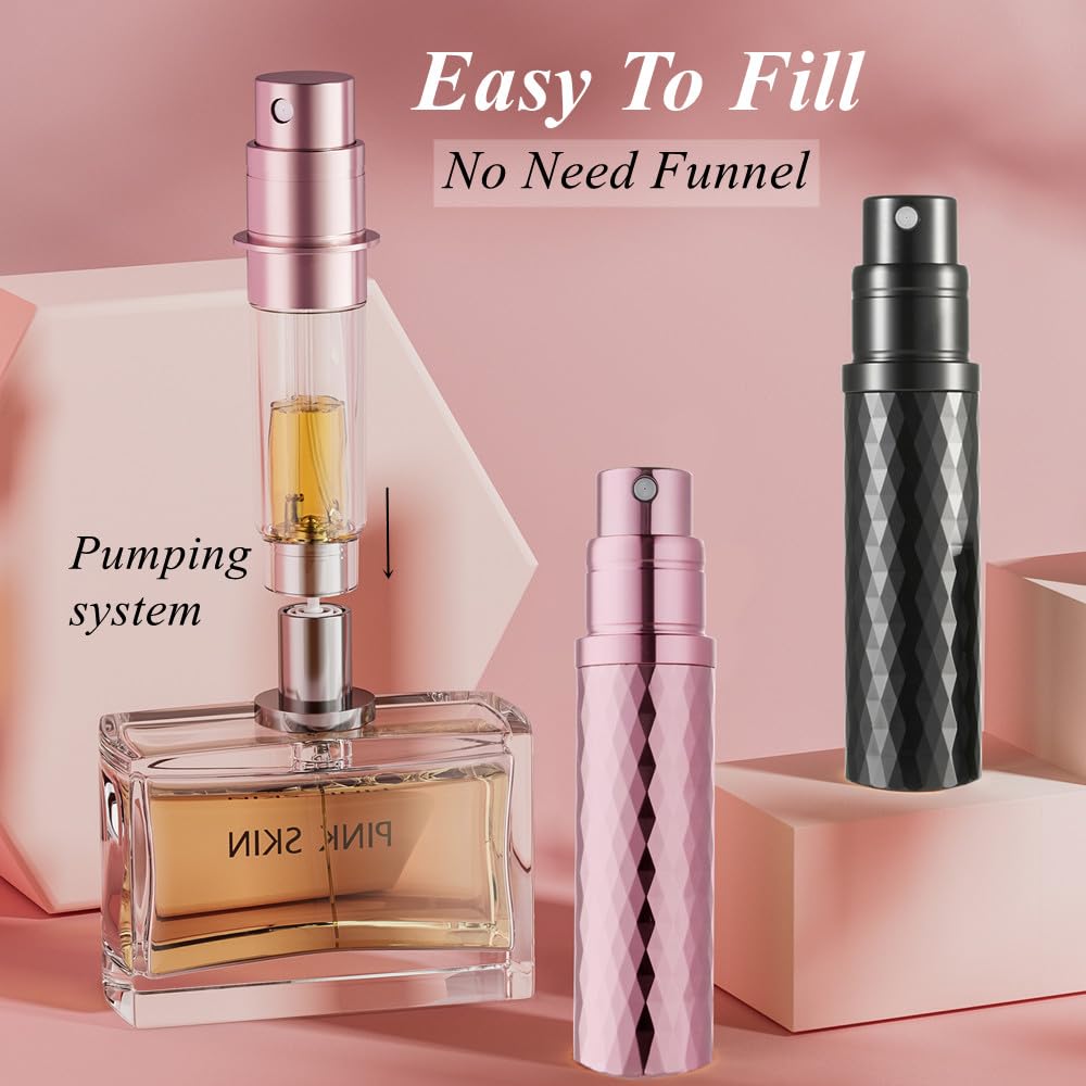 Aurdox Perfume Atomizer, Refillable, Mini Travel Size Small Spray Bottle with Bottom Pump, Leakproof and Portable for Women and Men, Elegant Dimond Design, 5ml