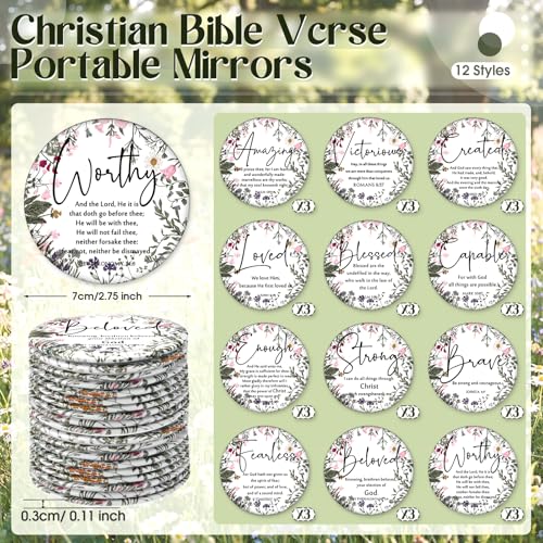 Geelin 36-Pack Mini Christian Compact Mirrors with Bible Verses & Flowers - Inspirational Gifts for Women, Travel Size