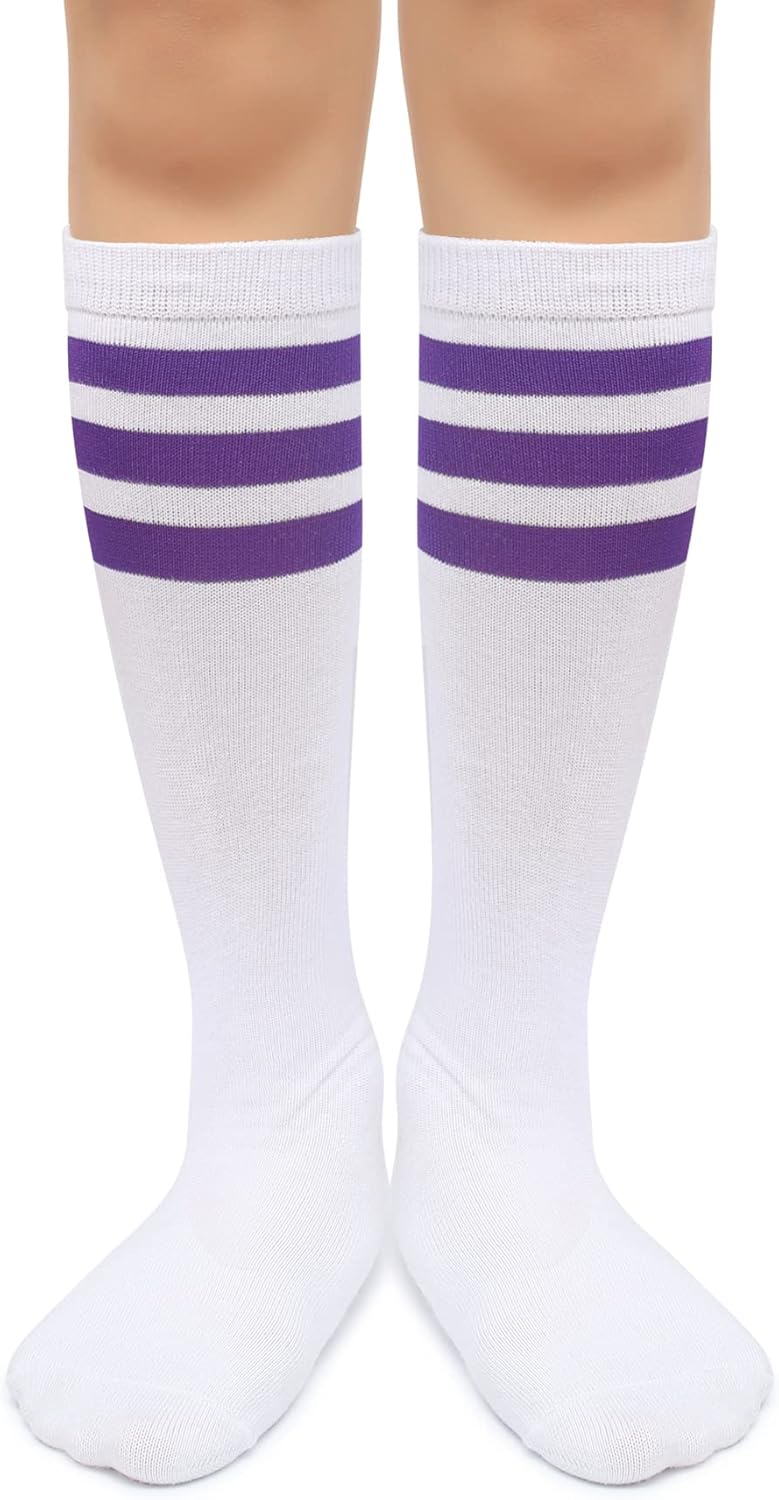 Kids Over the Calf Tube Socks - Soft Cotton Athletic Stripes for Boys & Girls | Comfortable Fit
