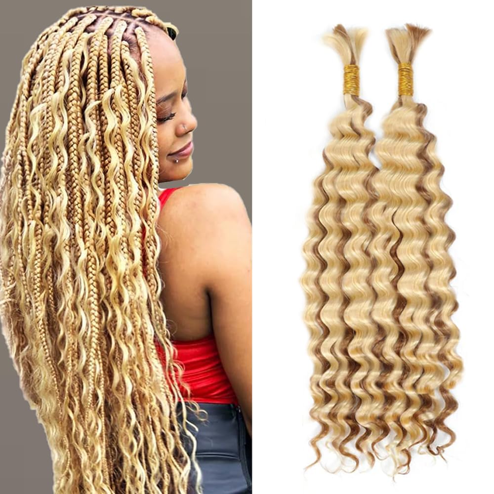 P27613 Boho Hair for Braiding Deep Wave Bulk 20 20 Inch P27/613 Highlight Human Braiding Hair Blonde Braiding Hair Extensions 110g