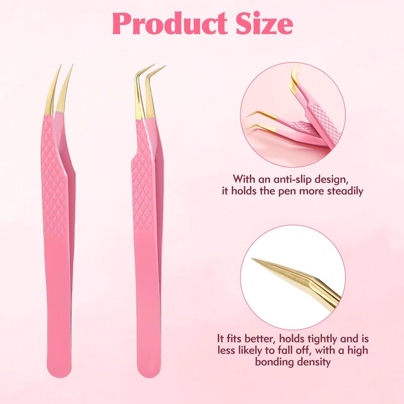 2PCS Professional Lash Tweezers Set, Bent & Straight Tip Precision Eyelash Extension Tweezers for False Lashes, Non-Slip Grip