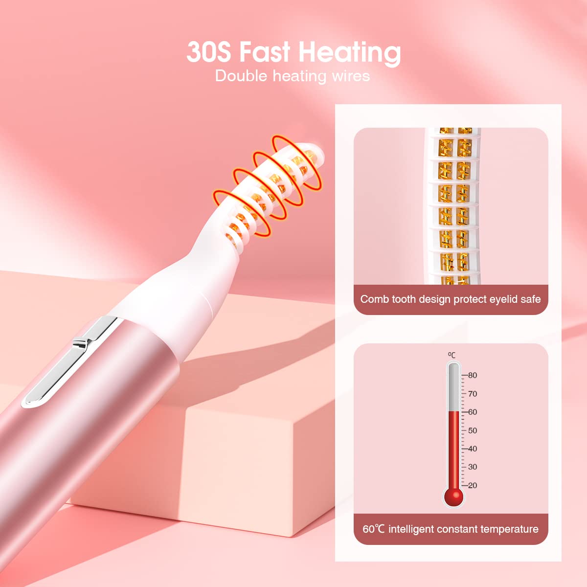 TOUCHBeauty Heated Eyelash Curler - Electric Eyelash Curler with Comb - Lash Curler for Painless Quick Natural Curling(Battery is Not Included), Pink