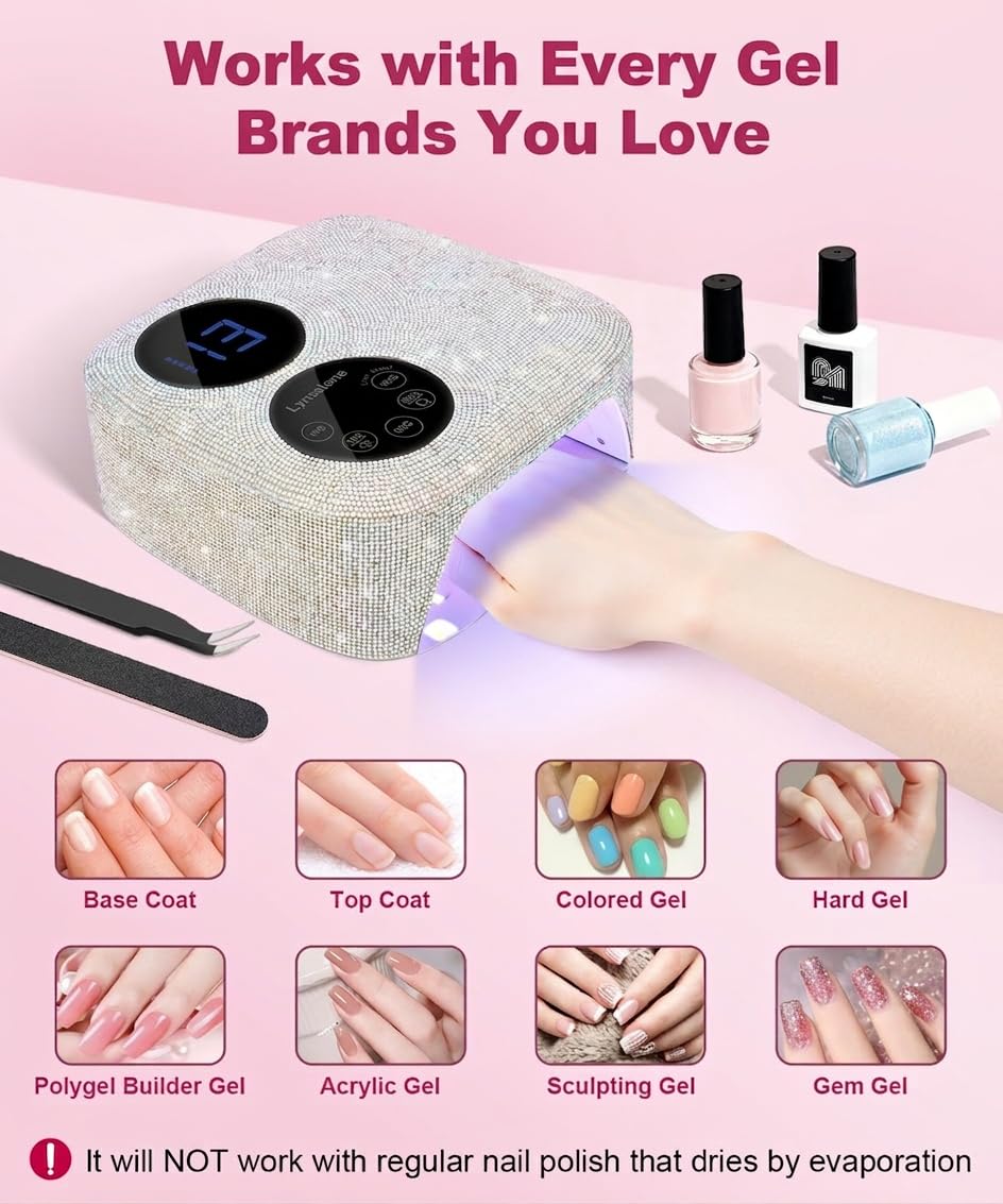 80W Cordless Wireless Nail Lamp, Professional UV Light for Gel Nails with Rechargeable Battery, Dual-Screen Display & Magnetic Base, Fast Curing Gel Polish Nail Dryer, LED Nail Light (Diamond)