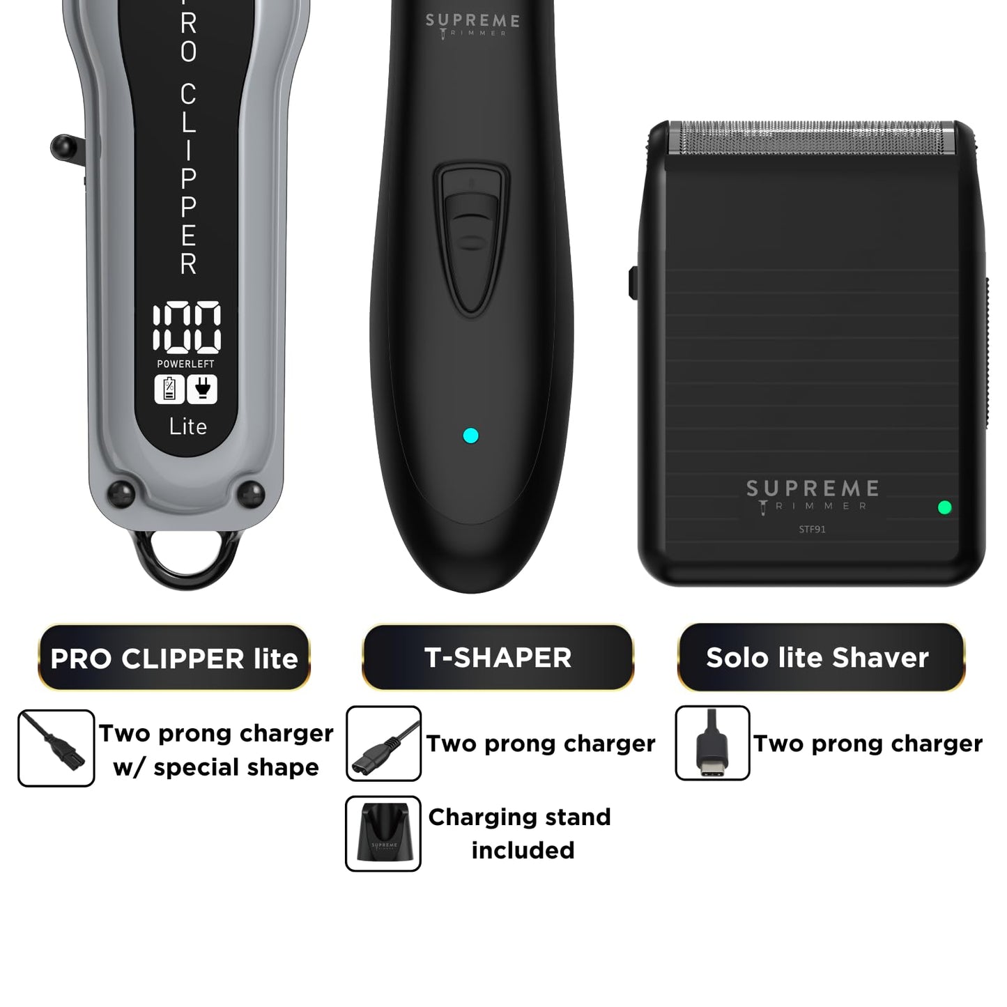 Supreme Trimmer 3-in-1 Barber Bundle | Pro Clipper Lite, DLC T-Shaper Trimmer, Solo Lite Foil Shaver | Professional Beard Trimmer/Clipper Kit | Value Bundle 2