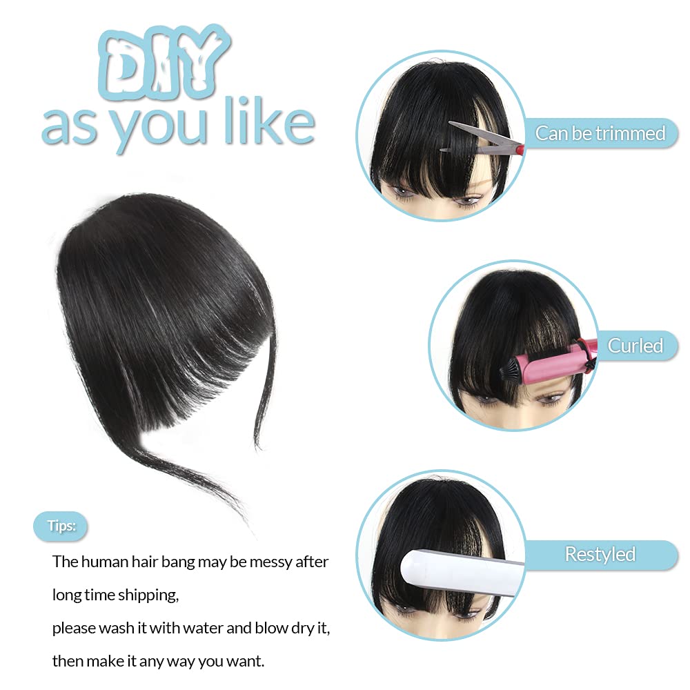 Clip-In Bangs - Natural Real Human Hair Wispy Fringe Extensions | Black Brown Flat Bangs