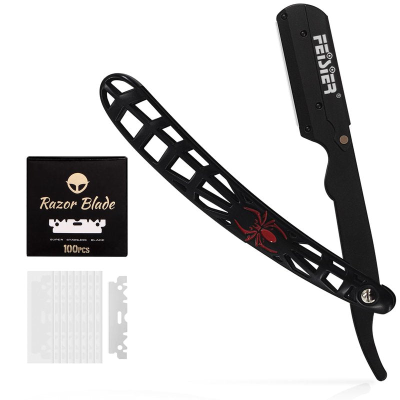 FEISIER Straight Razors for Men, Professional Straight Single Edge Razor Kit, Stainless Steel Barber Razor with 100 Replacment Blades,Premium Barber Razor for Men's Shaving Salon