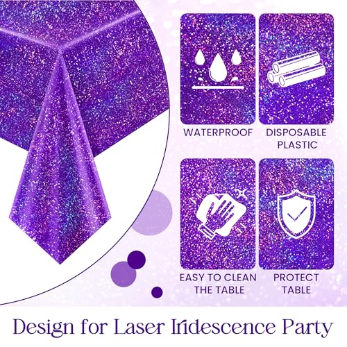 Just Shimmer Purple Holographic Tablecloths - 3 Pack, 40 x 108 in