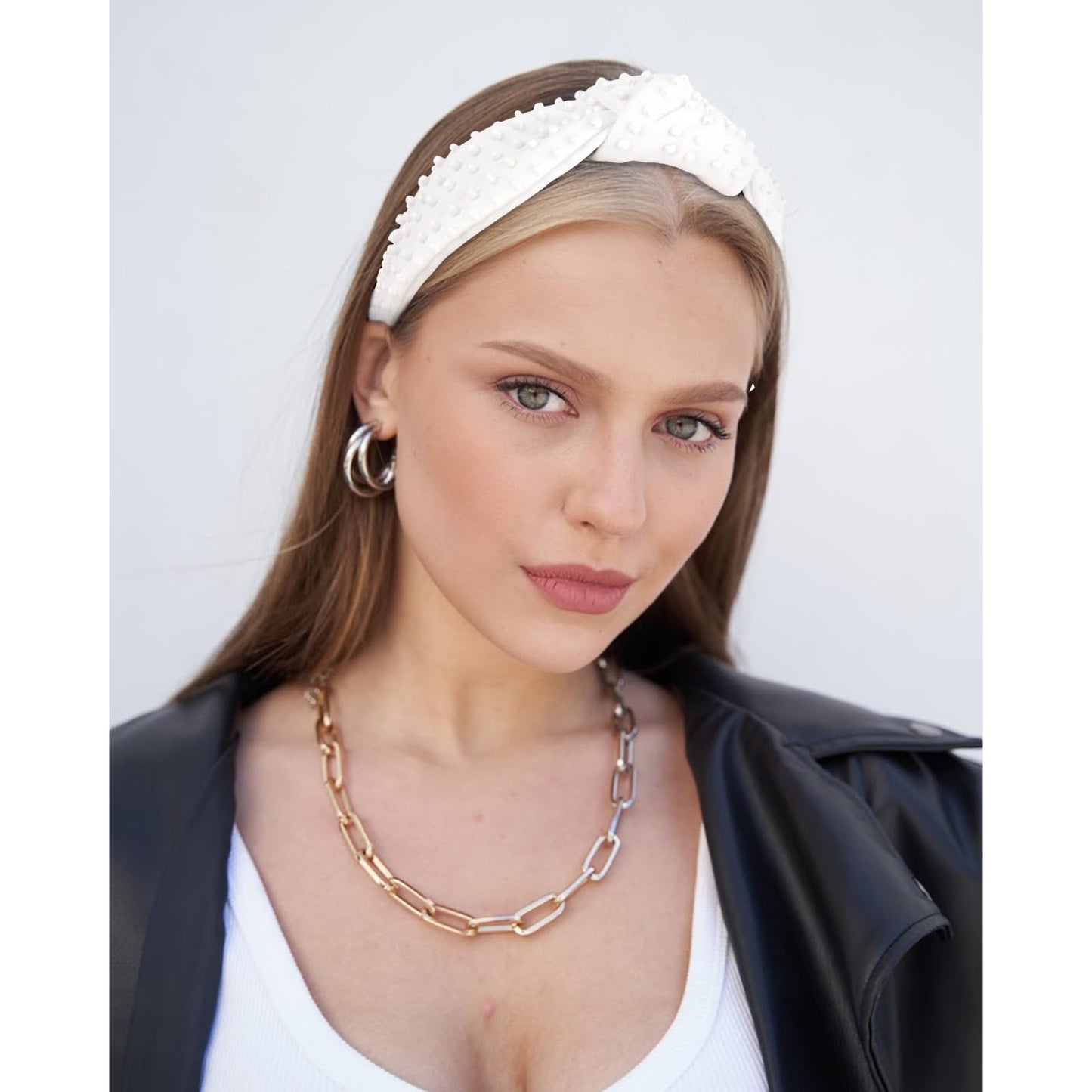 YISSION White Knotted Headband for Women - Wide Pearl Embellished Hair Hoop, Stylish Hair Accessory for Daily Wear, Weddings & Casual Outfits