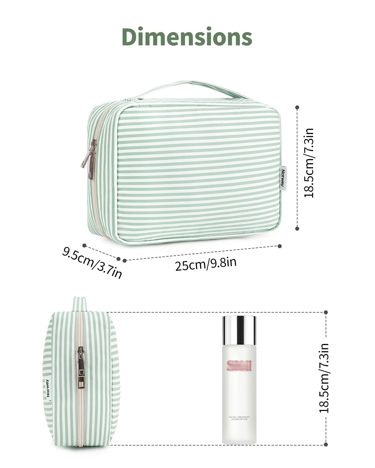 Narwey Small Hanging Travel Toiletry Bag for Women, Travel Bag for Toiletries, Makeup Bag Organizer Cosmetic Bags Make Up Bags for Girls (Mint Green Stripe)