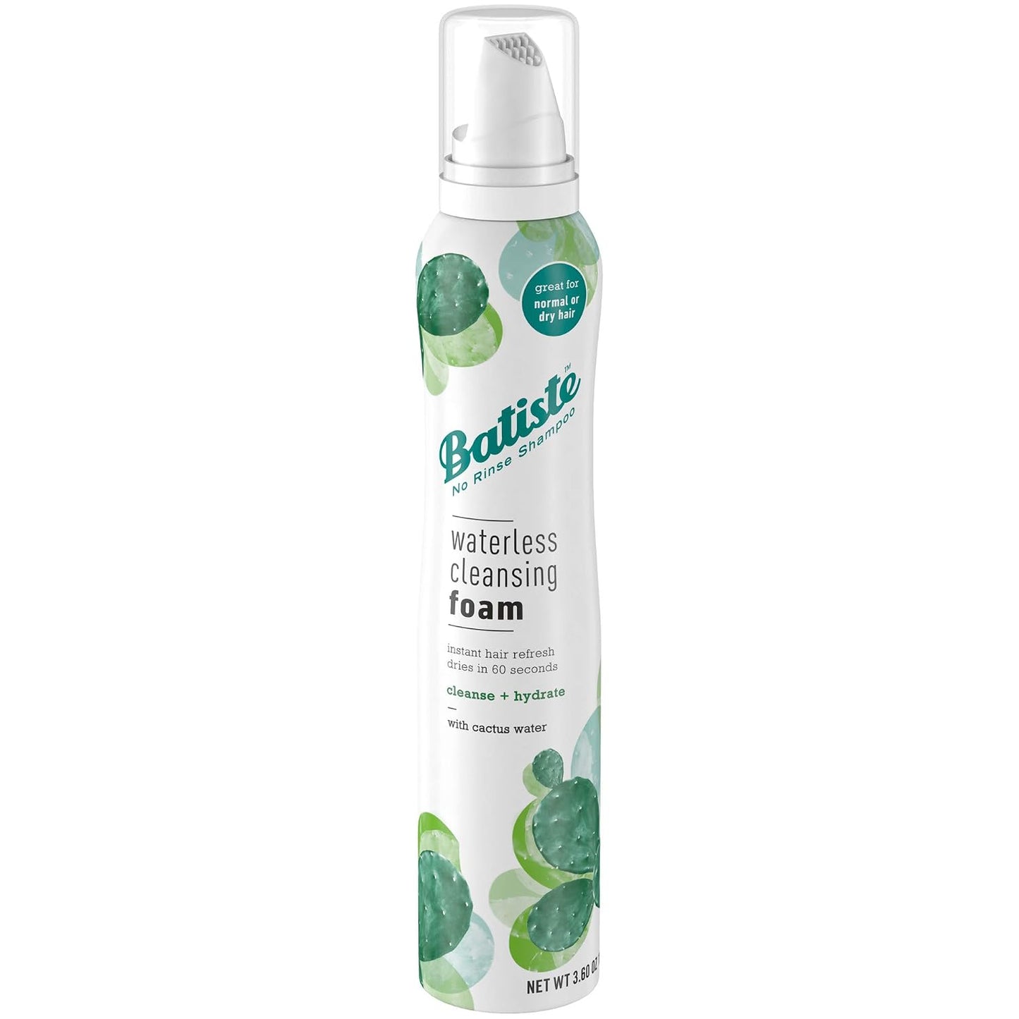 Batiste Waterless Cleansing Foam - Cleanse & Hydrate with Cactus Water | 3.60 OZ, White