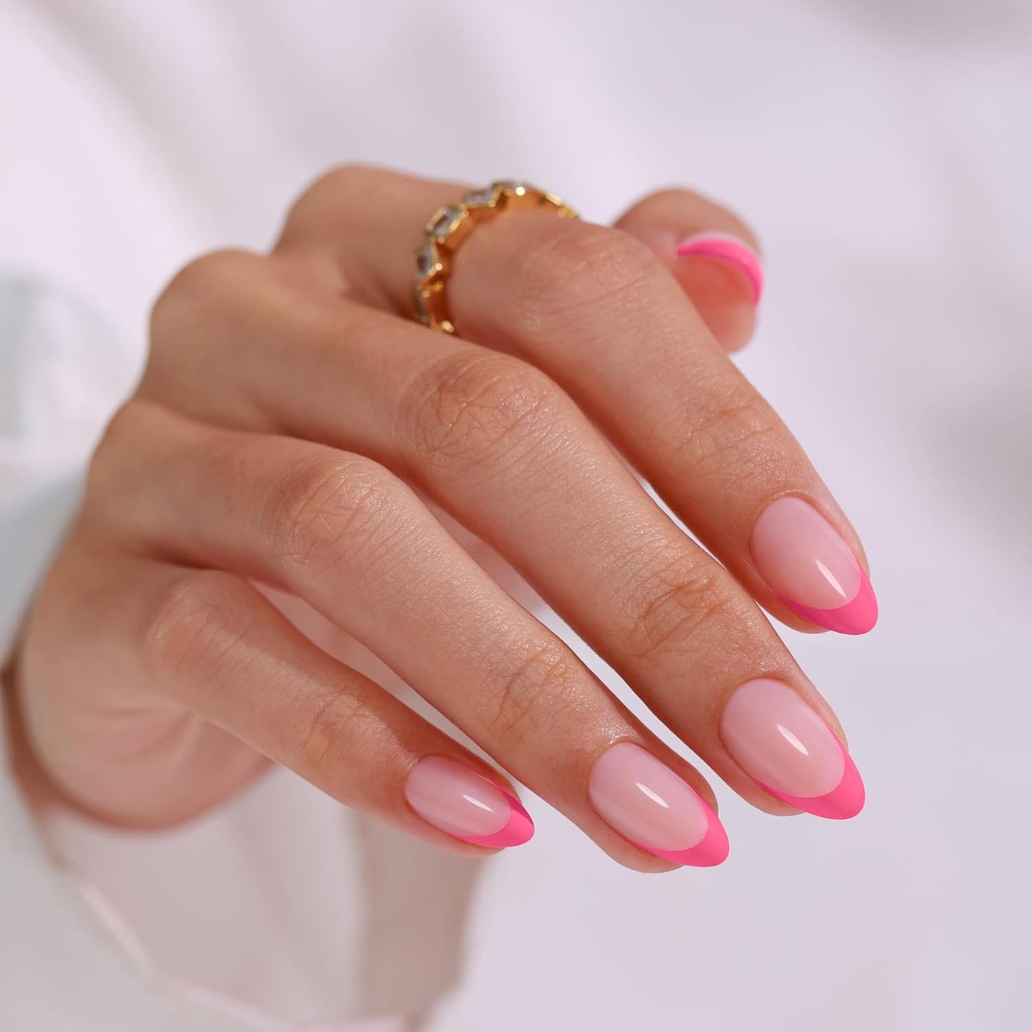 Chrome Press On Nails - Oval Soft Gel Nude Short for Women | 32 Reusable Glossy Glue-On Nails in 16 Sizes