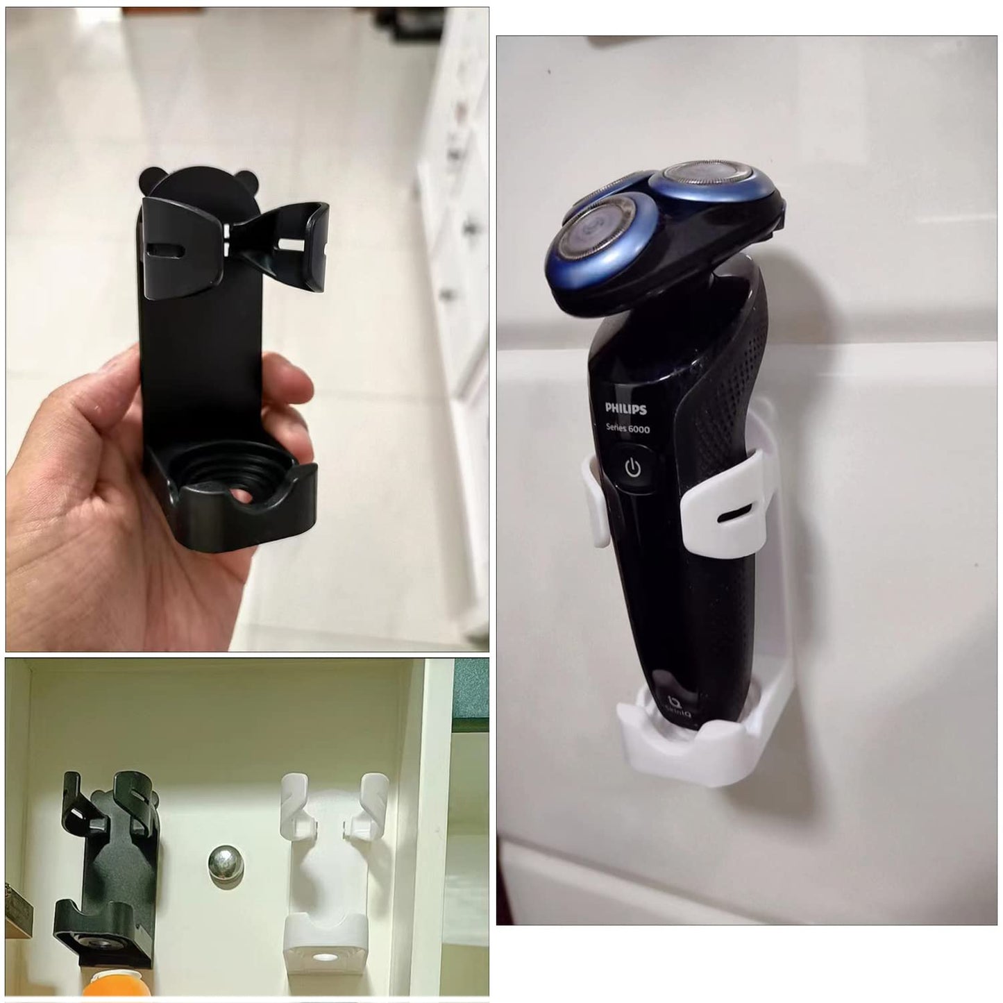 TorSor 3 Pack Electric Shaver Holder Adhesive Wall Mount Electric Razor Holder Hanger Electric Toothbrush Holder for Rechargeable Wet Dry Shaver Beauty Shavers Hair Trimmer Bathroom Counter Organizer