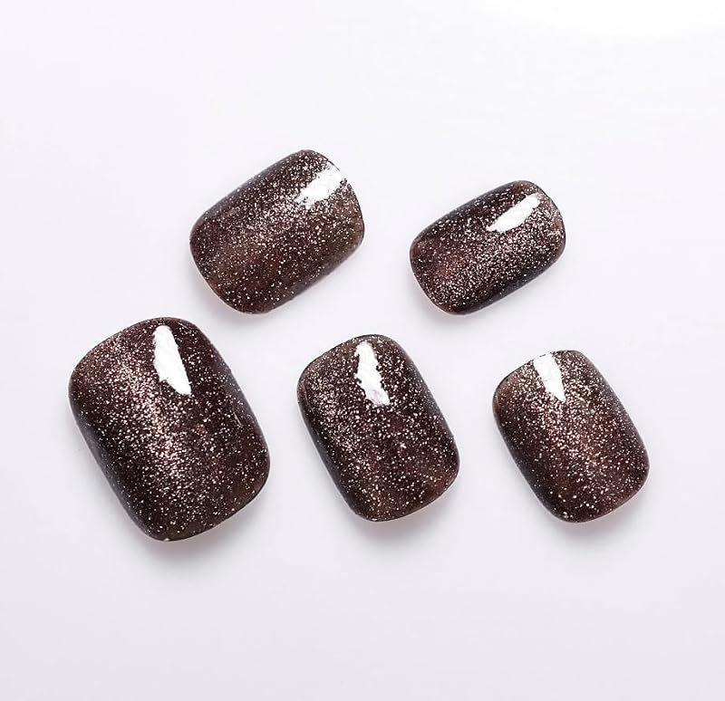 CurvLife Short Square Cat Eye Glitter Press On Nails - 32PCS