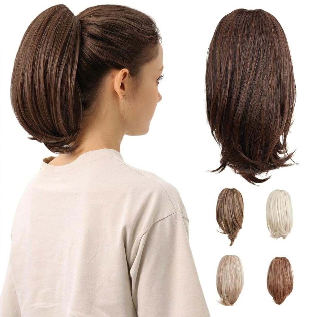 10-Inch Straight Claw Clip-In Ponytail Hair Extensions - Black | Realistic Synthetic Hair for Women & Men
