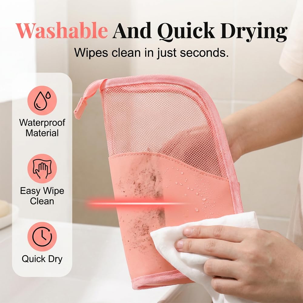 Spwejsr Standing Toiletry Bag, Portable Lightweight EVA Mesh Travel Toiletry Bag, Large Capacity & Water-resistant & Foldable Design, for Makeup Brushes & Toothbrush (Black-1PCS)